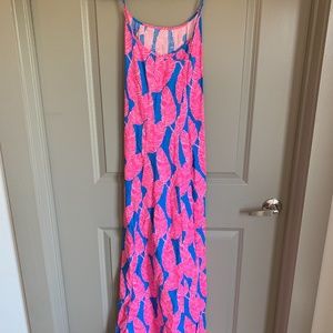 Vineyard Vines - Blue and Pink Feather Maxi Dress